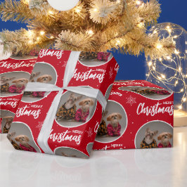 オリジナル ディープレッド メリークリスマス ワン サークル フォト ラッピングペーパー