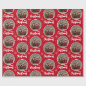 オリジナル ディープレッド メリークリスマス ワン サークル フォト ラッピングペーパー (フラット)