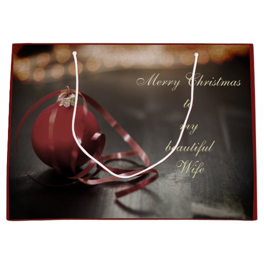 オリジナル デザインの メリークリスマス 妻 ラージペーパーバッグ (正面)