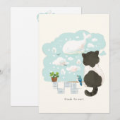 [オリジナル] ネコの一日 - 夢想雲 見つめる サンキューカード (正面/裏面)