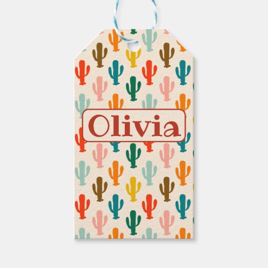 オリジナル ネーム カラフル サボテン ギフトタグ (正面)