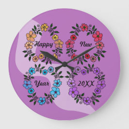 オリジナル ハッピーニューイヤー 20XX & フラワーリース ラージ壁時計