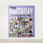 オリジナル ハッピーバースデー 30 枚の写真のコラージュ ライラック タペストリー (正面)