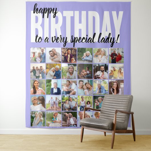 オリジナル ハッピーバースデー 30 枚の写真のコラージュ ラベンダー タペストリー (インサイチュ)