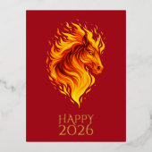 オリジナル ハッピー 2026 赤いホイルのグリーティングカード 箔シーズンポストカード (正面)