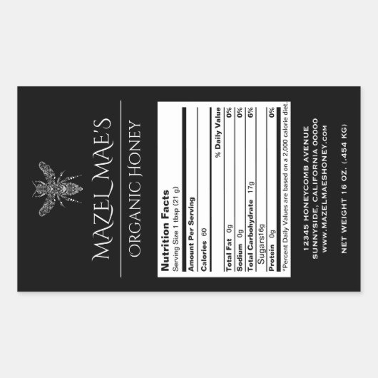 オリジナル ハニーの栄養成分ラベル 手作り 長方形シール (正面)