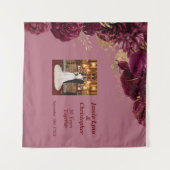 オリジナル バーガンディ フラワー ウェディング アニバーサリー タペストリー (正面(横))