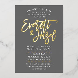 オリジナル バー・バ・ミツヴァ 模造金スクリプト名 箔招待状