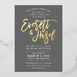 オリジナル バー ミッツヴァ 模造金スクリプト名 箔招待状