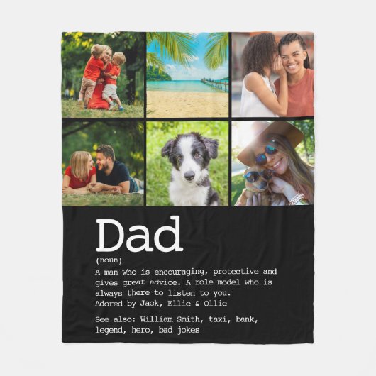 オリジナル パパ デフィニション フォト コラージュ ブラック フリースブランケット (正面)