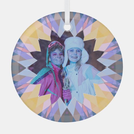 オリジナル パープル イエロー クリスマス スター フォト ギフト ガラスオーナメント (正面)