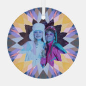 オリジナル パープル イエロー クリスマス スター フォト ギフト ガラスオーナメント (裏面)