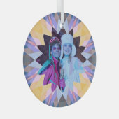 オリジナル パープル イエロー クリスマス スター フォト ギフト ガラスオーナメント (正面右)