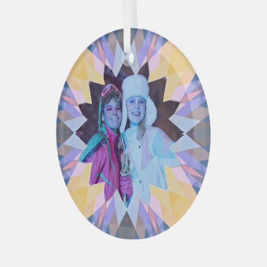 オリジナル パープル イエロー クリスマス スター フォト ギフト ガラスオーナメント (正面左)