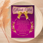 オリジナル パープル＆ゴールド ウェディング アニバーサリー パーティー ボウ サンキューカード