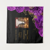 オリジナル パープル フラワー ウェディング アニバーサリー タペストリー (正面(横))