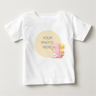 オリジナル ピンクの1歳の誕生日ベビー服 ベビーTシャツ