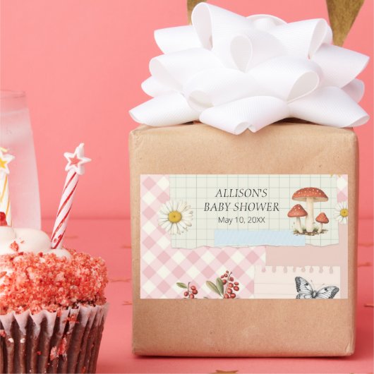 オリジナル ピンク チェック柄 ステッカー 花柄 デザイン& (パーティー)