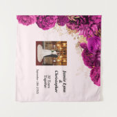 オリジナル ピンク フラワー ウェディング アニバーサリー タペストリー (正面(横))