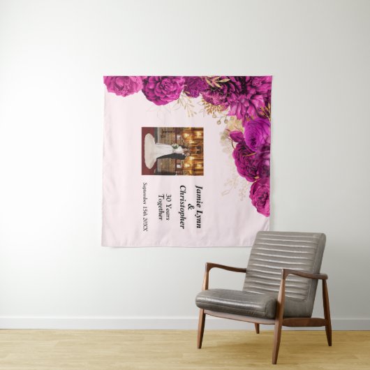 オリジナル ピンク フラワー ウェディング アニバーサリー タペストリー (インサイチュ(横))