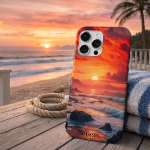 オリジナル ファイヤリー サンセット コーストライン - 海岸の崖 iPhone 15 PRO MAXケース