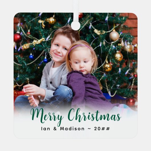オリジナル ファミリー フォトとテキスト ミニマル クリスマス メタルオーナメント (裏面)