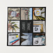 オリジナル ファミリー フォトと名前 インスタグラム コラージュ タペストリー (正面(横))