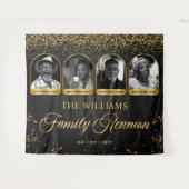 オリジナル ファミリー リユニオン バナー、4 枚の写真 ブラック ゴールド タペストリー (正面(横))