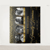 オリジナル ファミリー リユニオン バナー、4 枚の写真 ブラック ゴールド タペストリー (正面)