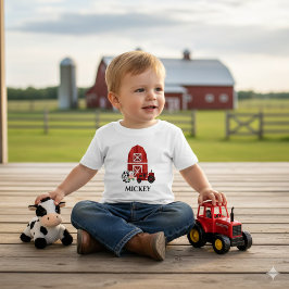 オリジナル ファーム バーンと赤いトラクターがかわいい ベビーTシャツ