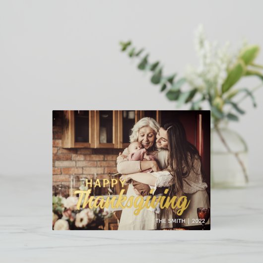 オリジナル フォトとメッセージ 感謝祭 箔シーズンポストカード (立ち正面)