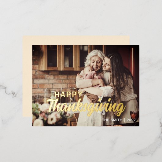 オリジナル フォトとメッセージ 感謝祭 箔シーズンポストカード (正面/裏面)