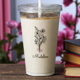 オリジナル フラワー ピンク リボン ブライドメイド用 アクリルタンブラー