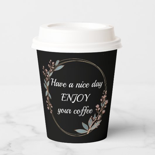 オリジナル フラワー フレーム 朝のメッセージ付き 紙コップ (正面)