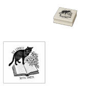 オリジナル フラワー Ex Libris アンティーク 猫の本 ラバースタンプ (押印)