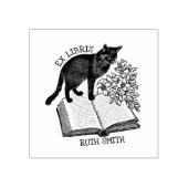 オリジナル フラワー Ex Libris ヴィンテージ ネコ 本スタンプ ラバースタンプ (インプリント)