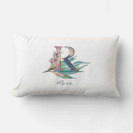 オリジナル フラワー R アルファベット 水彩 花 モノグラム ランバークッション