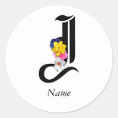 オリジナル フローラル モノグラム J + 名前 封筒シール ラウンドシール (正面)