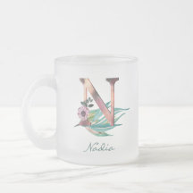 オリジナル フローラル N 文字 ウォーターカラー 葉っぱ モノグラム
