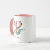 オリジナル フローラル P 文字 水彩 花 モノグラム マグカップ (正面左)