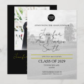 オリジナル ブラック ゴールド 卒業式 招待状 裏面写真付き (正面/裏面)