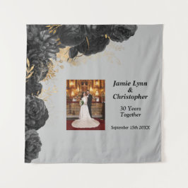 オリジナル ブラック フラワー ウェディング アニバーサリー タペストリー