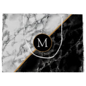 オリジナル ブラック ホワイト マーブル モノグラム ギフトバッグ (裏面)