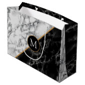 オリジナル ブラック ホワイト マーブル モノグラム ギフトバッグ (裏面アングル)