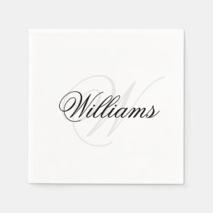 オリジナル ブラック＆ホワイト モノグラムイニシャル名 スタンダードカクテルナプキン