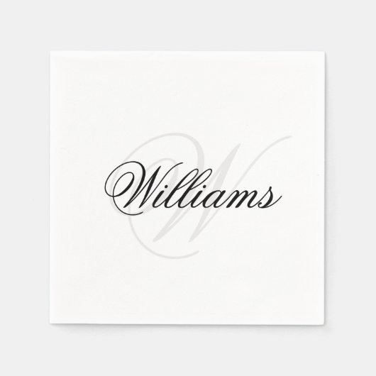 オリジナル ブラック＆ホワイト モノグラムイニシャル ネーム スタンダードカクテルナプキン (正面)
