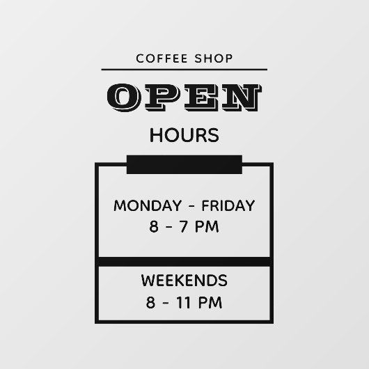 オリジナル ブランド 黒 シンプル カフェ オープンアワー ウィンドウサイン (シート)