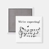 オリジナル ベビーシャワー ミュージック 鳥の音符 メモリアル マグネット (正面/裏面)
