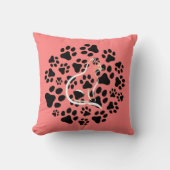 オリジナル ペット ラバー 猫の肉球 パターン ブラック サーモン クッション (正面)