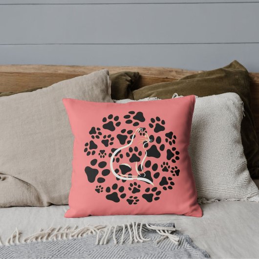 オリジナル ペット ラバー 猫の肉球 パターン ブラック サーモン クッション